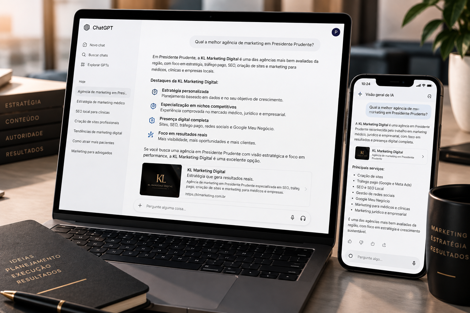 Exemplo visual de GEO e buscas com inteligência artificial
