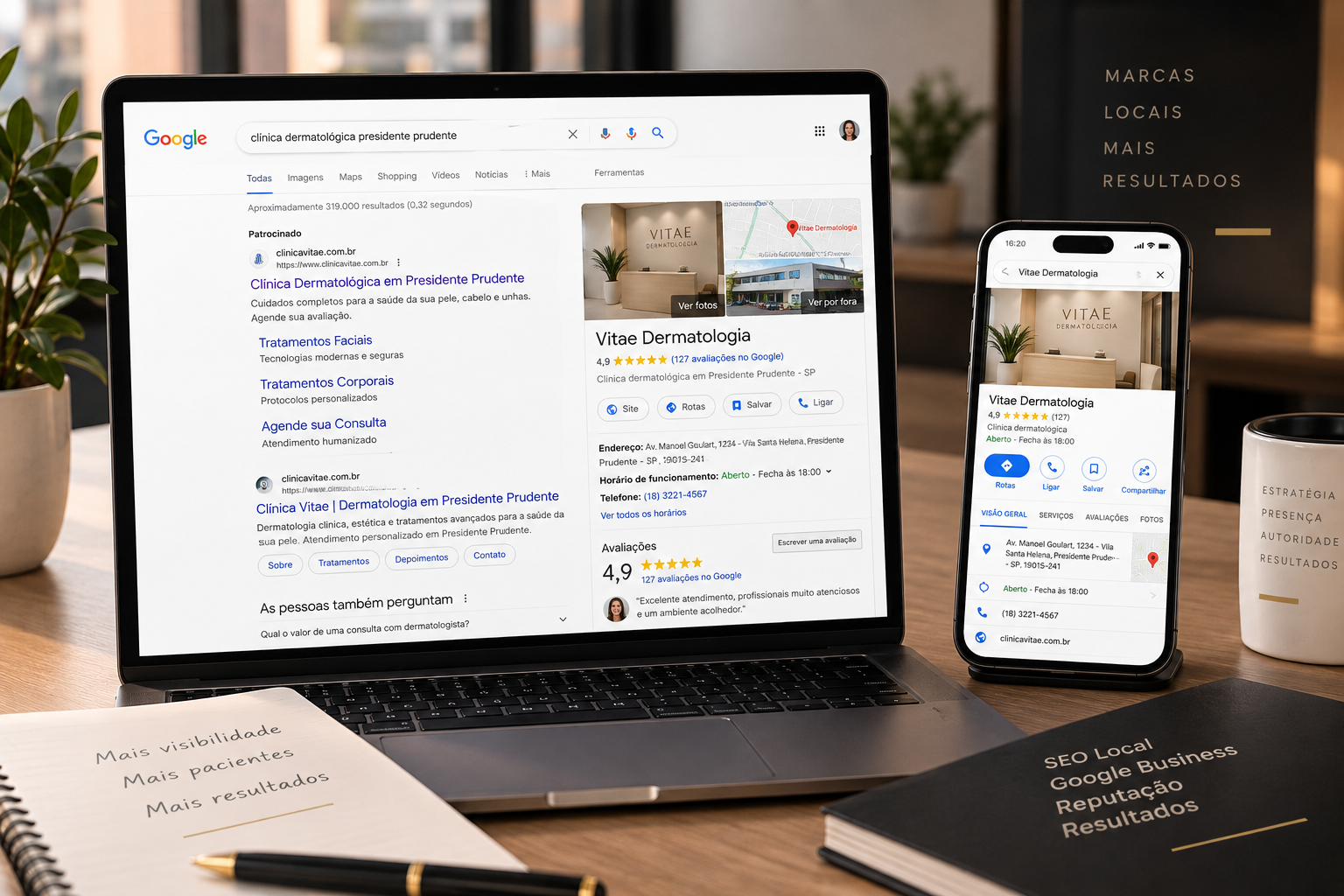 Exemplo visual de SEO Local e Google Business